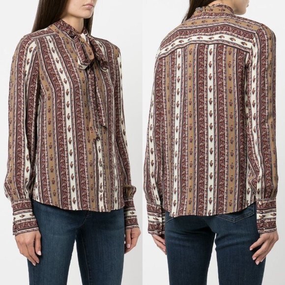 Veronica Beard Tops - Veronica Beard Women's Elaine Ecru Multi Tie Bow Blouse Size 8